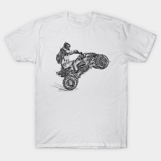 Motorsports Quad Biker ATV Hobby Black Line Sketch T-Shirt by HappyGiftArt